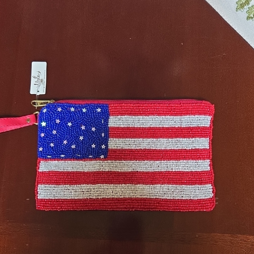 NWT Beaded American Flag Clutch
